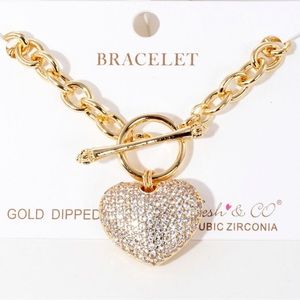 Gold dipped Rhinestone Heart Toggle Clasp Bracelet
